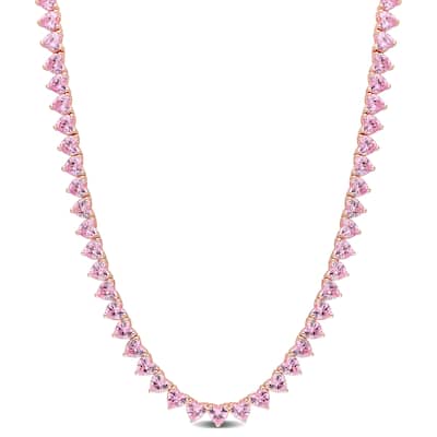 Miadora Created Pink Sapphire Heart Necklace in Rose Plated Sterling Silver