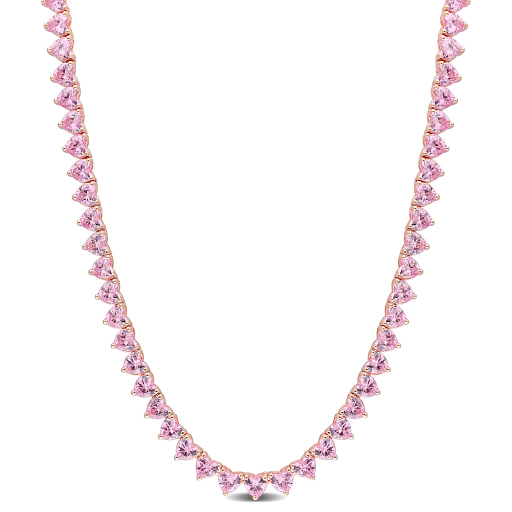 Miadora Created Pink Sapphire Heart Necklace in Rose Plated Sterling Silver