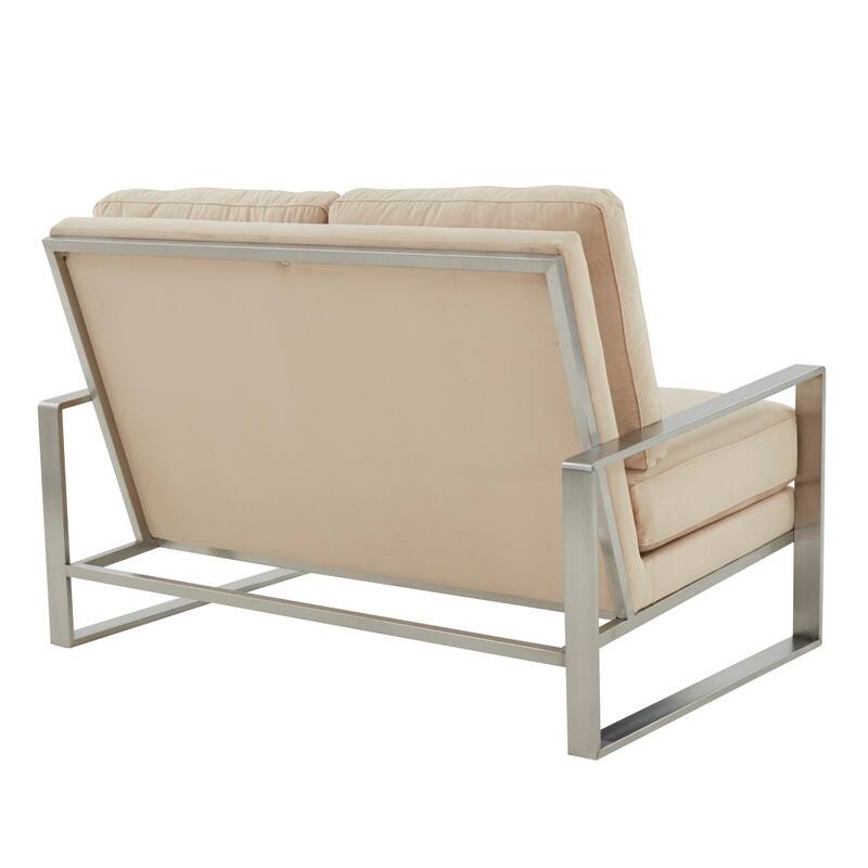 Jefferson Modern Velvet Two-Seater Sofa Accent Loveseat with Brushed Silver Stainless Steel Base for Living Room Office Lounge