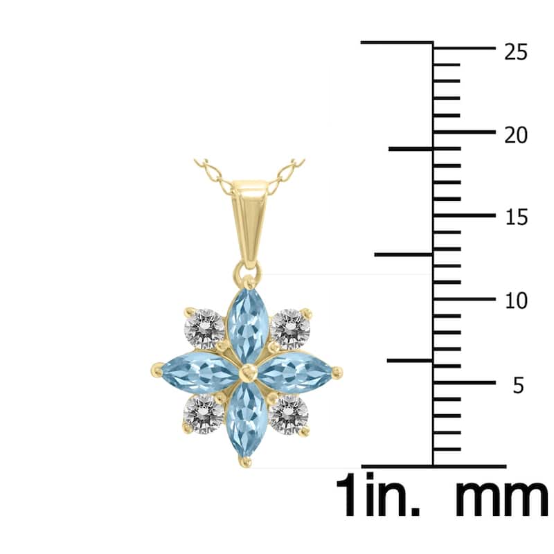 Marquee Jewels 3/4 Carat TW Aquamarine and Diamond Flower Pendant in 10K Yellow Gold
