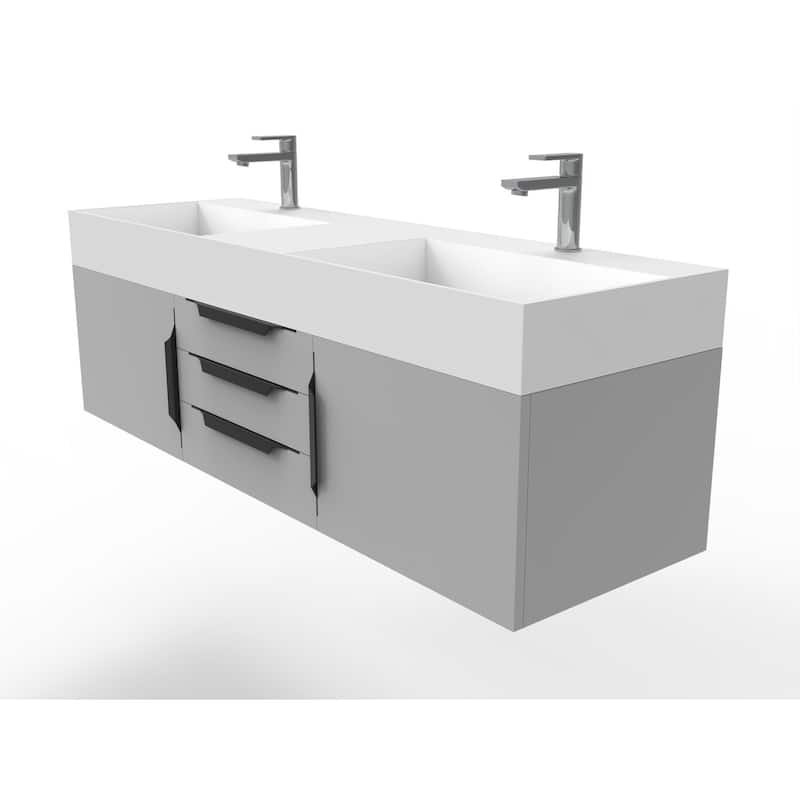 Amazon 60" Wall Mounted Bathroom Vanity Set w/ White Top