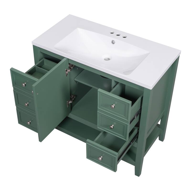 Wooden Bathroom Vanity with Ceramic Sink, Cabinet and 3 Drawers