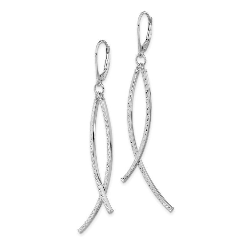 Curata 14k White Gold Large Diamond-cut Christian Fish Leverback Earrings 69.3x10mm