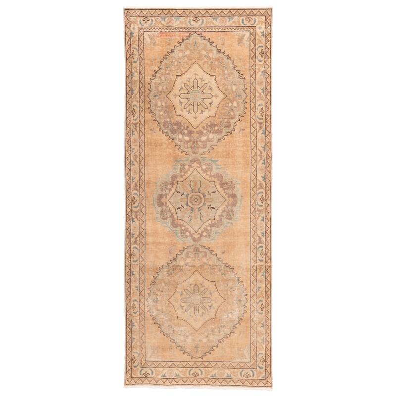 ECARPETGALLERY Hand-knotted Antalya Vintage Tan Wool Rug - 3'9 x 9'6
