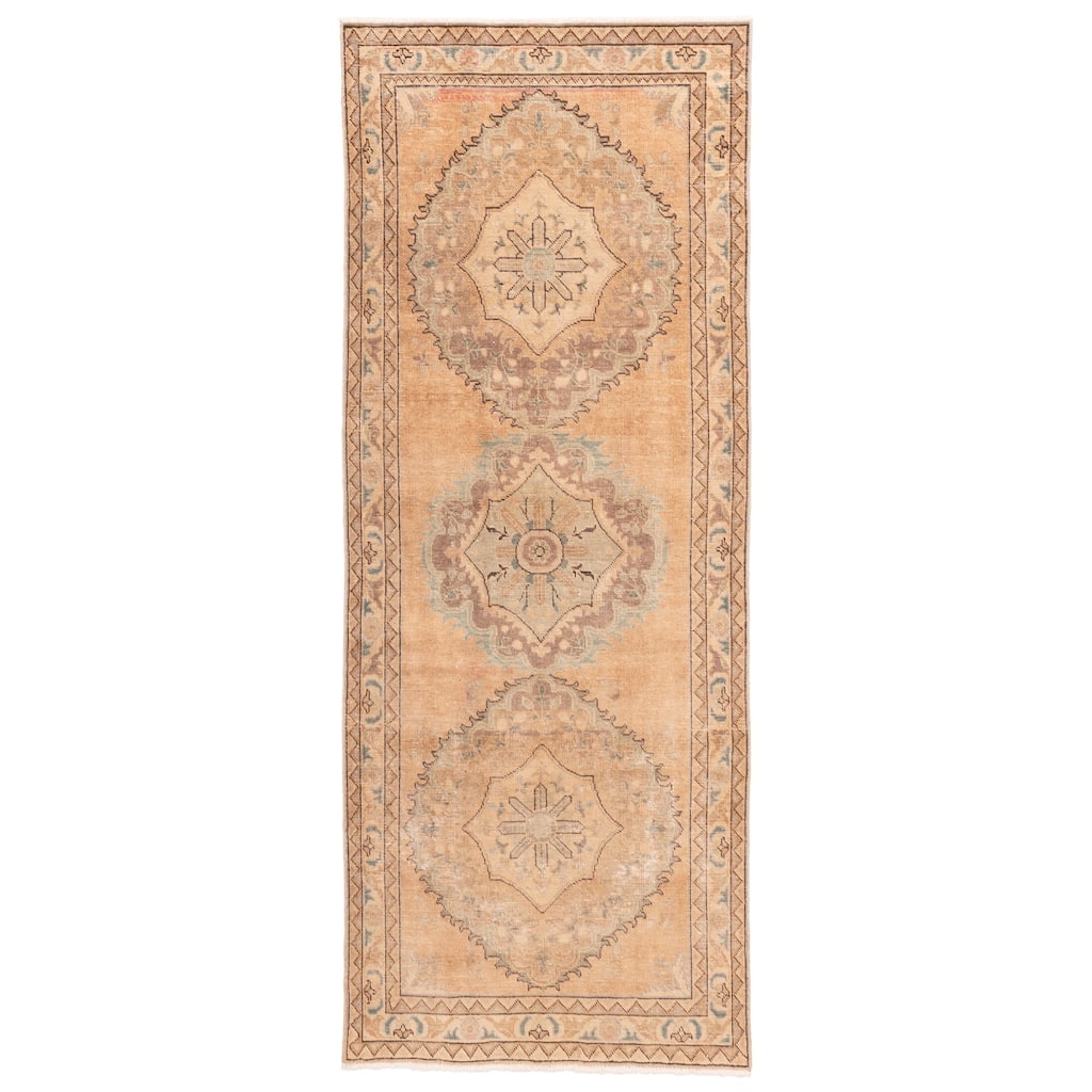 ECARPETGALLERY Hand-knotted Antalya Vintage Tan Wool Rug - 3'9 x 9'6