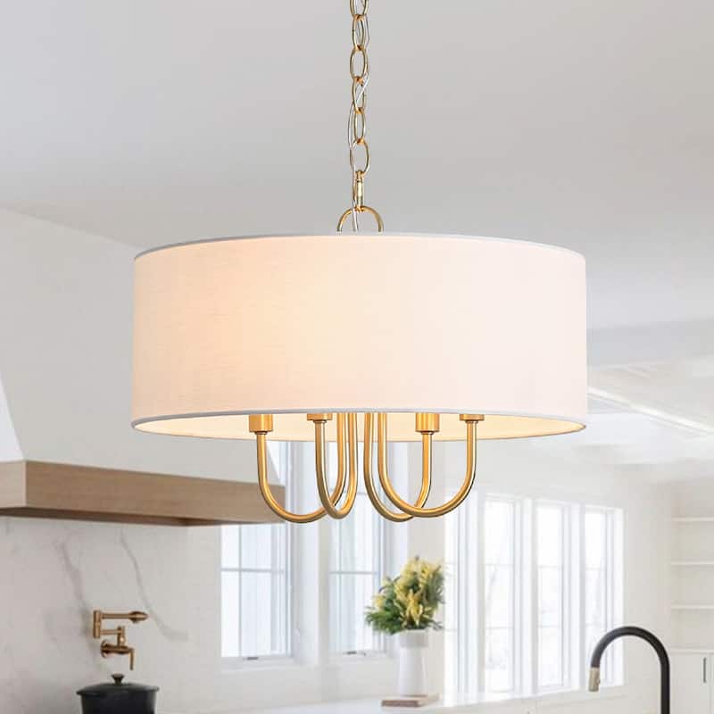 Modern Farmhouse 4-Light Drum Linen Shade Chandelier - 17.7 in