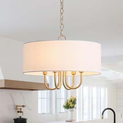 Modern Farmhouse 4-Light Drum Linen Shade Chandelier - 17.7 in