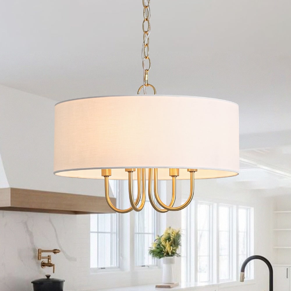 Modern Farmhouse 4-Light Drum Linen Shade Chandelier - 17.7 in