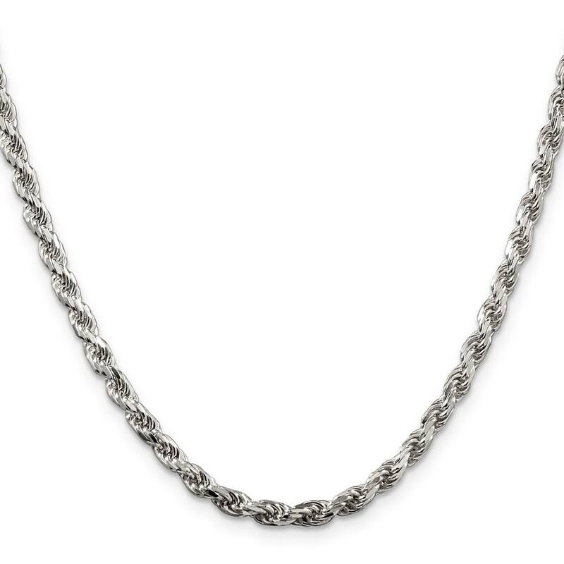 Curata 925 Sterling Silver Solid Polished 3.5mm Sparkle Cut Rope Chain Anklet 9 Inch Lobster Claw