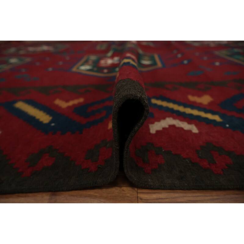 Hand Woven Oriental 100% Wool Carpet Southwestern Tribal Red Kilim Area Rug - 9' 11'' X 8' 6''