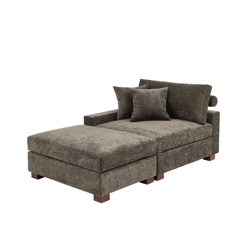 Modern Chenille Chaise Lounge Set with Ottoman