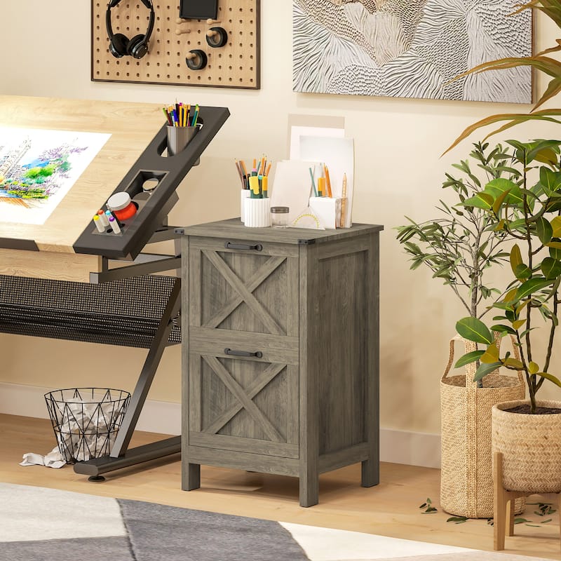 HOMCOM 2 Drawer Vertical File Cabinet with Silent Slides,Farmhouse Filing Cabinet with Barn Doors for A4/Letter Size