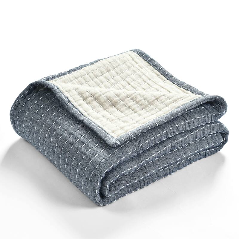 Lush Decor Solid Kantha Pick Stitch Yarn Dyed Cotton Woven Throw Blanket