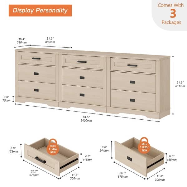 dimension image slide 5 of 12, WAMPAT Mid Century Modern Dresser, 31.9" Tall Storage Cabinet with Drawers
