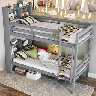 Elegance Twin over Twin Wood Bunk Bed with Convertible to 2 Beds
