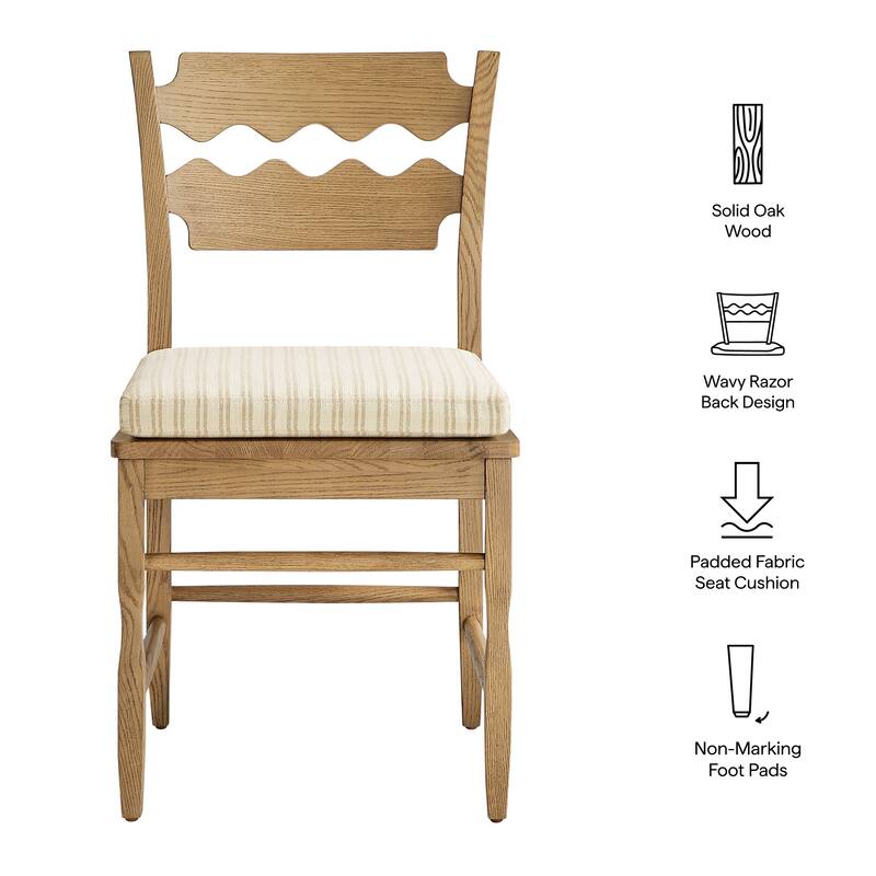 Jax Oak Wood Dining Chair With Wavy Razor Back and Cushion