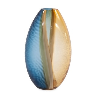 Allan Andrews Decorative Blue & Orange Hand Blown Glass Vase, Large