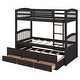 preview thumbnail 13 of 14, Minimalist Twin over Twin environmentally friendly solid Wood Bunk Bed with Trundle and Drawers,Black, full length guardrails