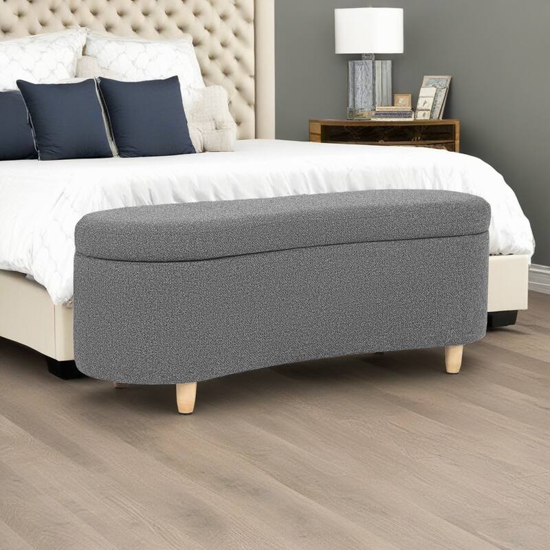 Adeco Curved Upholstered Storage Bench for Bedroom