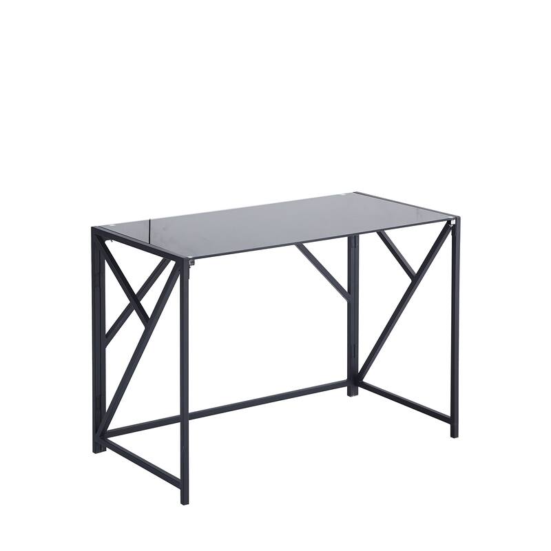 Tempered Black Glass Computer Desk, Laptop Desk, PC Laptop Table with Metal Frame, Writting Desk
