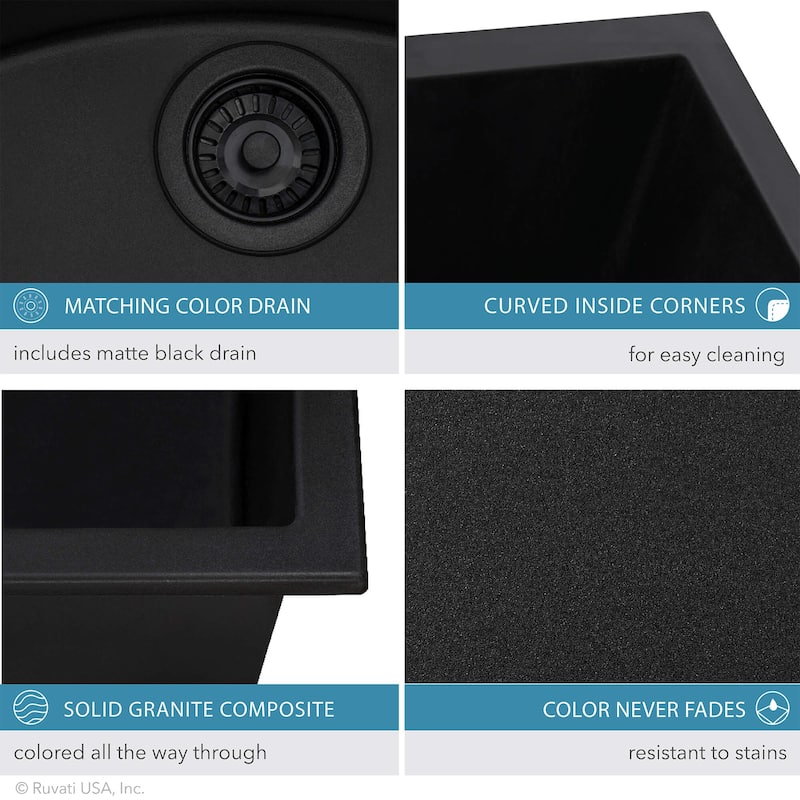 Ruvati 32 x 19 inch Granite Composite Double Bowl Kitchen Sink - Midnight Black - RVG2388BK