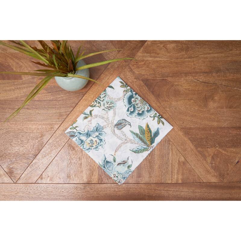 Braganza Teal Floral Cotton Napkins, Set of 6