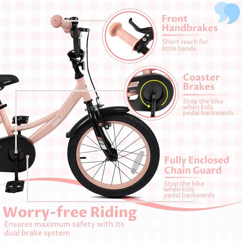 Costway 14" Kids Bike with Removable Training Wheels Adjustable Seat & - See Details