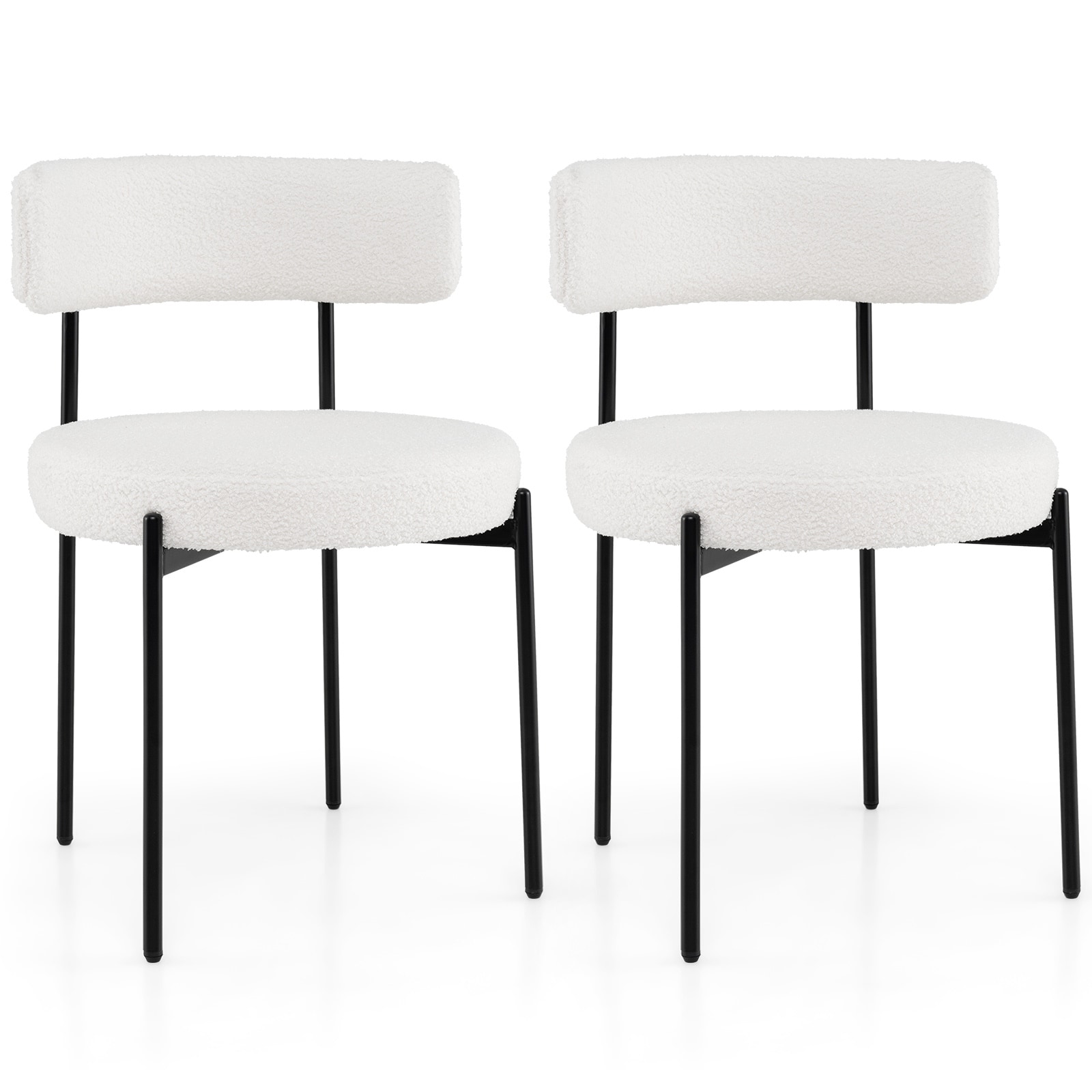 Set of 2 White Upholstered Dining Chairs with Curved Back and Metal Legs - 20.5