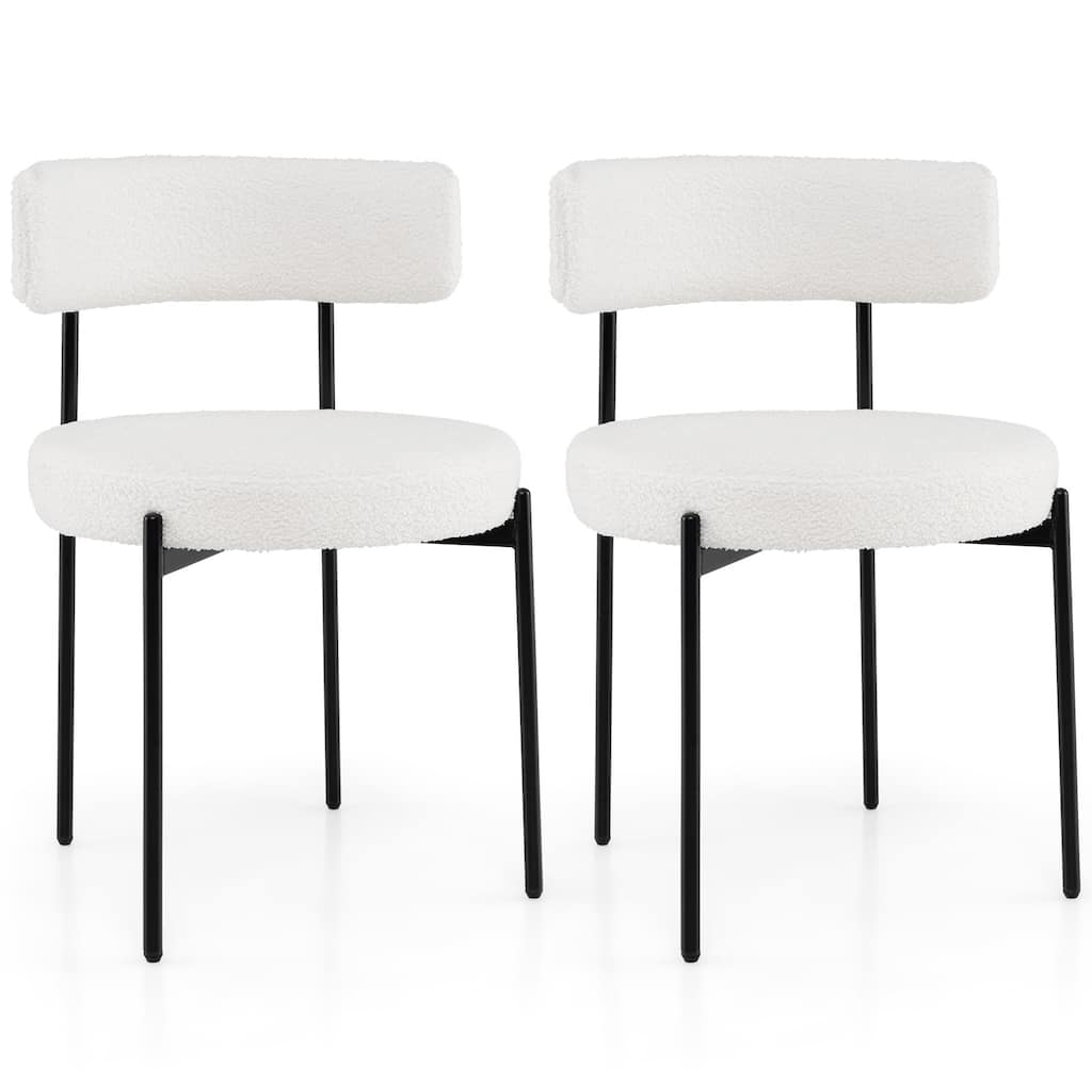 Boucle Dining Chair with Curved Backrest and Metal Legs Set of 2-White - Multi