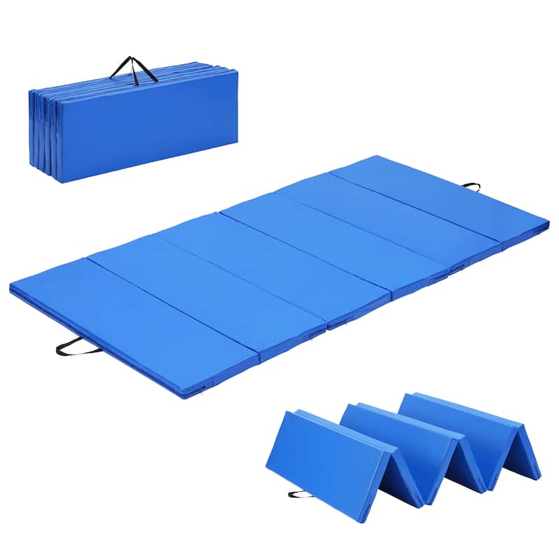 Zenova Gymnastics Mat 4FT x 8F Folding Exercise Mat 6 Panel Thick Tumbling Mats - 8FT - Blue