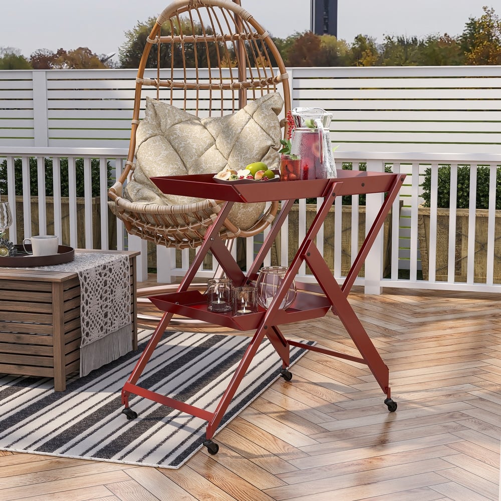 Zonnie Contemporary Steel 2-Shelf Folding Server Cart with Wheeled Base by Furniture of America