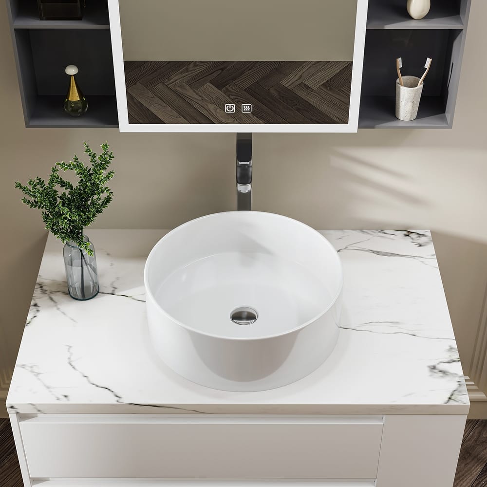 Sinber White Ceramic Countertop Bathroom Vanity Vessel Sink