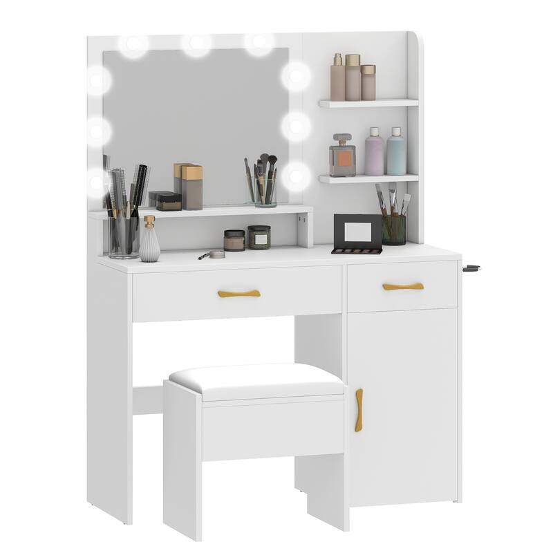 Vanity Desk with LED Mirror Power Strip