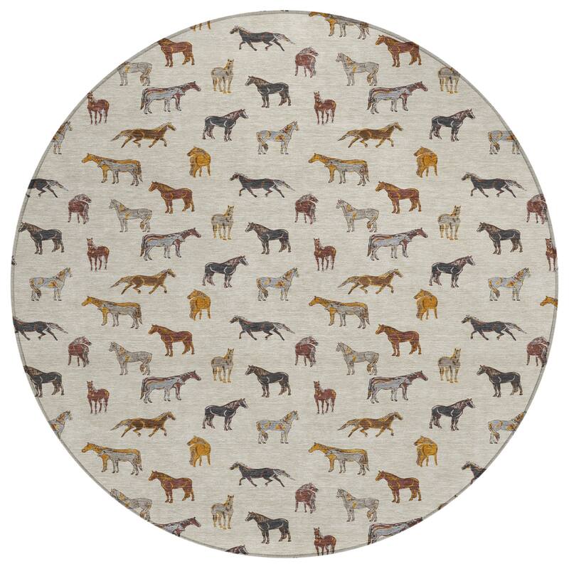 Machine Washable Indoor/ Outdoor Horses Chantille Rug