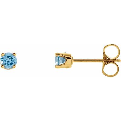 14K Yellow Gold 3 mm Round Swiss Blue Topaz Youth Birthstone Earrings
