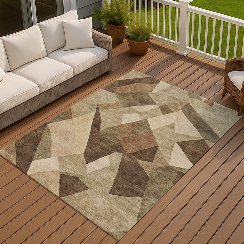 Machine Washable Indoor/ Outdoor Modern Queby Chantille Rug - Brown - 9' x 12'