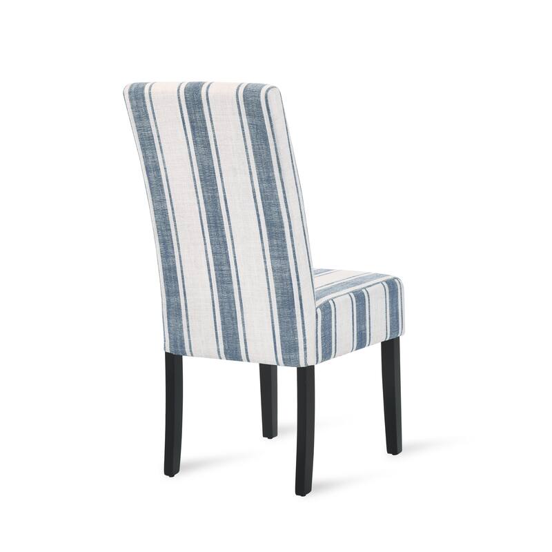 Striped Dining Chairs Set, High-Back Kitchen Chairs, Armless Upholstered Chairs with Wooden Legs, Set of 2