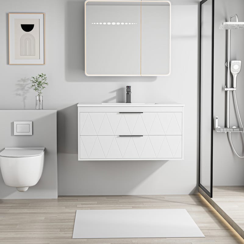 Wall Mount Vanity with Ceramic Sink SMC Sink Soft-Close - 36" - White