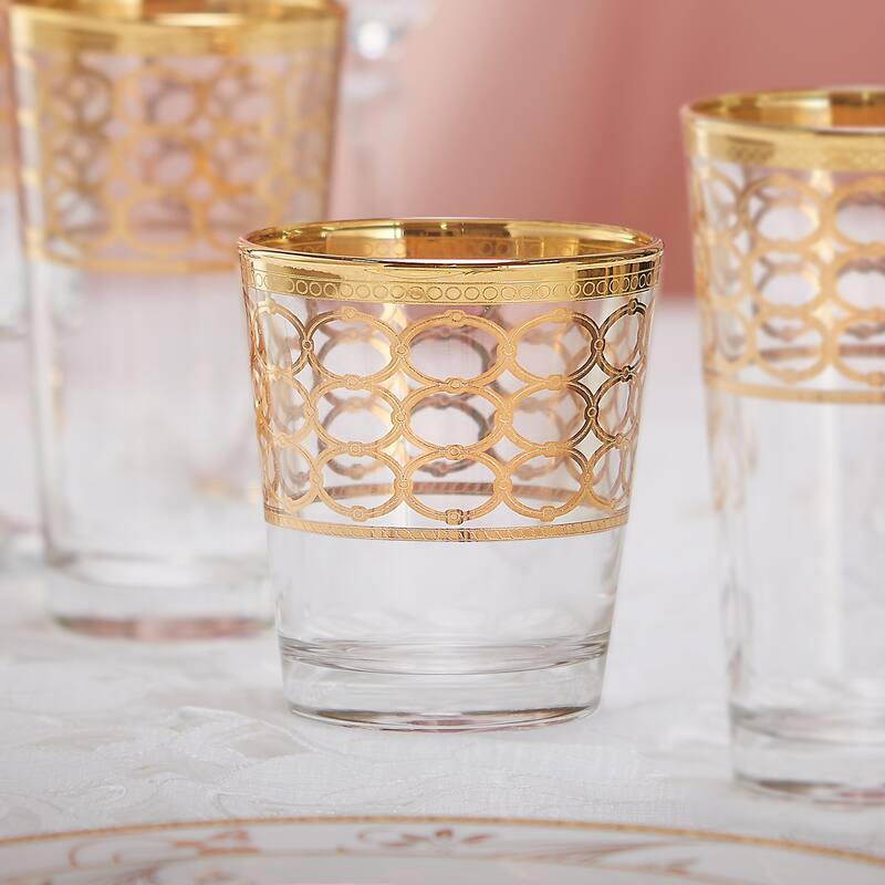 Lorren Home Trends Infinity Gold Ring Double Old Fashion, Set of 4