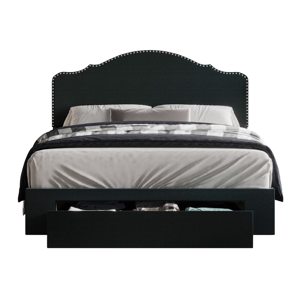 CraftPorch Transitional Linen Nailhead Upholstered Storage Bed