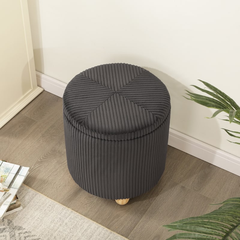 Adeco Round Velvet Storage Ottoman