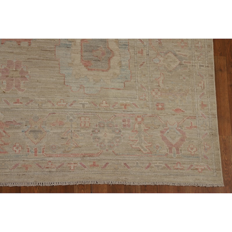 Hand Knotted Oriental 100% Wool Carpet Transitional All-Over Beige & Ivories Oushak Area Rug - 12' 0'' X 9' 0''
