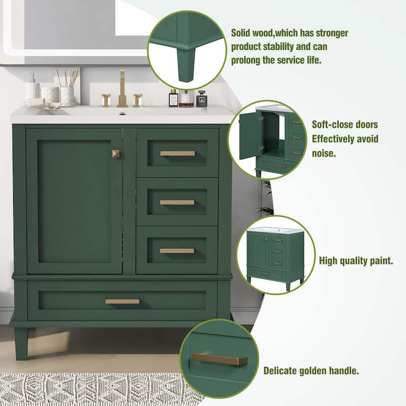 30" Bathroom Vanity Cabinet with Sink Combo Set - Green
