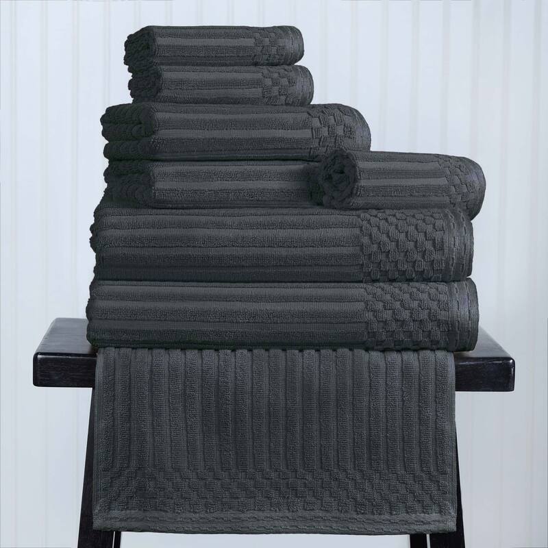 Superior Soho Ribbed Cotton 8-Piece Assorted Towel Set - Pine