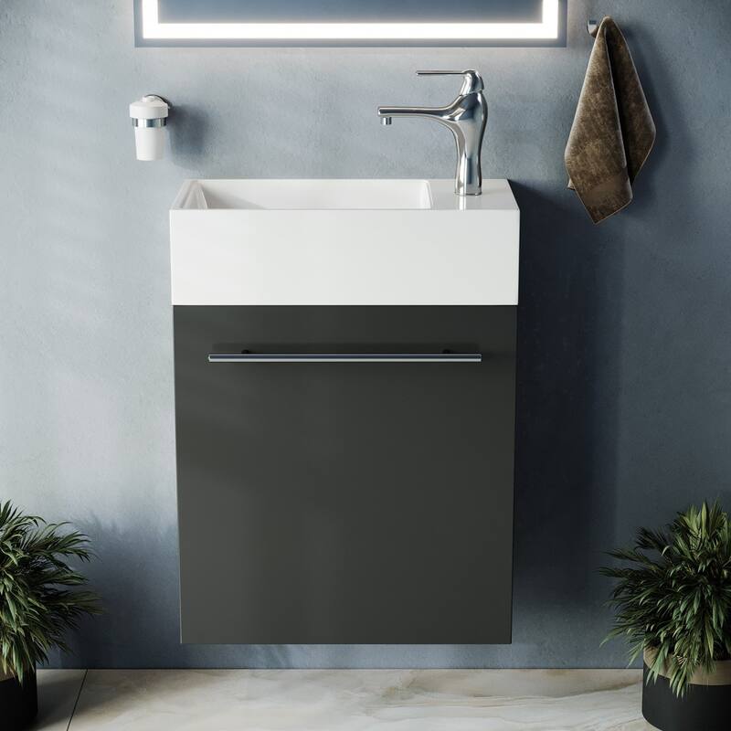 Wall Mount Cabinet Sink Dandi 17.75" White Porcelain Sink with Faucet, Drain with Overflow and Towel Bar Renovators Supply - N/A