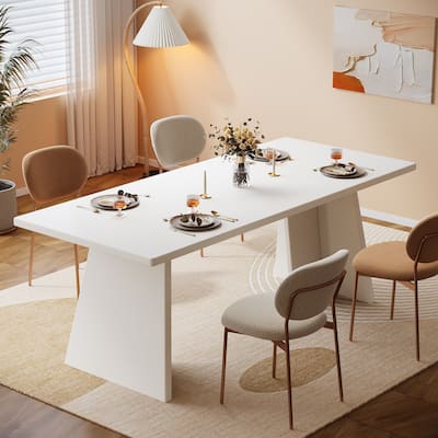 63 Inches Modern White Dining Table for Kitchen Dining Room - 31.5"D x 62.99"W x 29.53"H