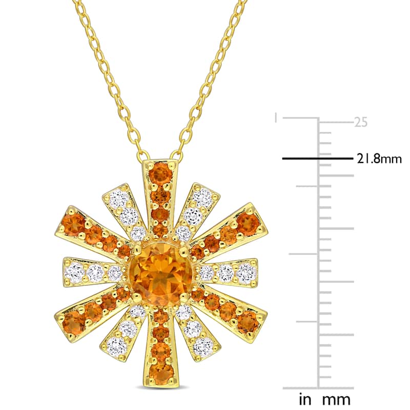 Miadora Madeira Citrine and White Topaz Floral Necklace in Yellow Plated Sterling Silver