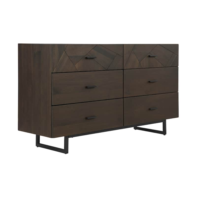 HomeRoots 60" Dark Brown Solid Wood Six Drawer Double Dresser