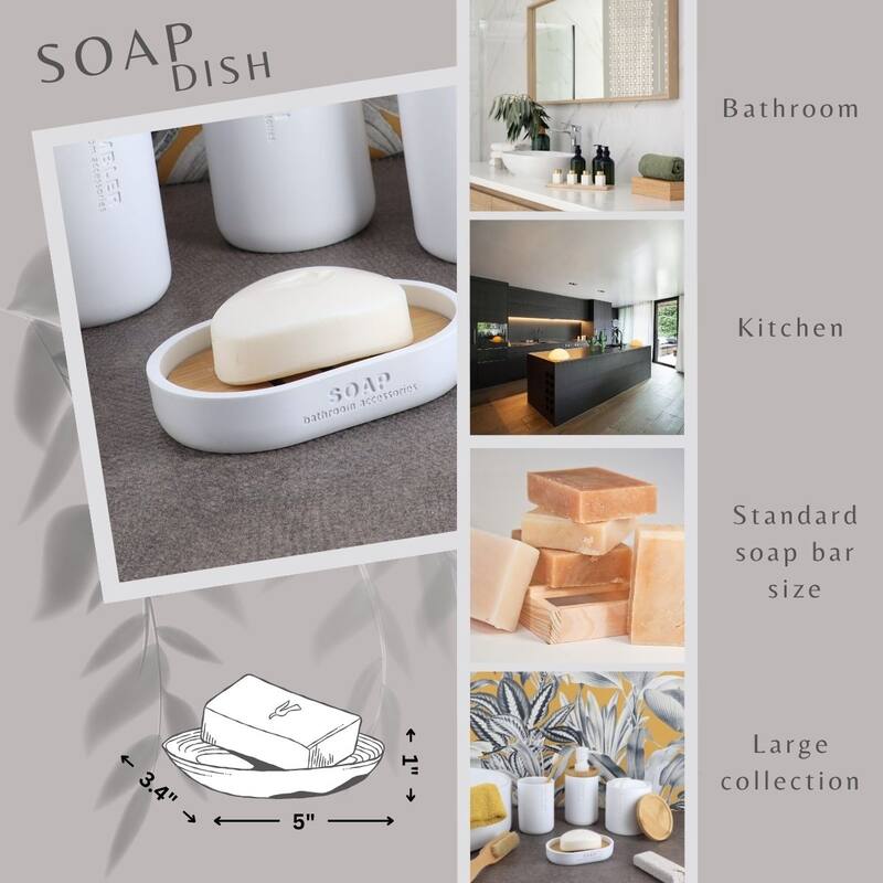 Chic Polyresin Soap Dish with Draining Bamboo Insert - 5 L x 3.4 W x 1 H