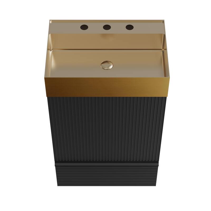 GDFStudio - Gada Stylish 20" Striped Bathroom Vanity with Integrated Stainless Steel Sink and Efficient Storage